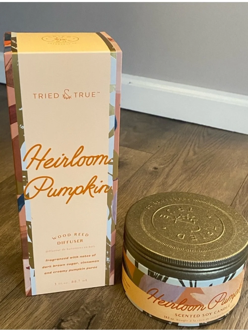 ILLUME Tried & True Heirloom Pumpkin Wood Reed Diffuser & Large 3wick Candle Tin